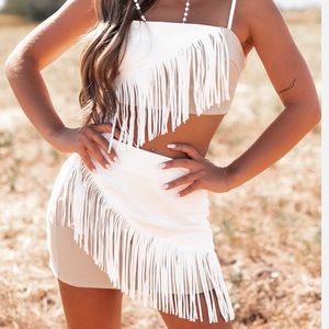 Two Piece Le Lis Fringe Denim Set